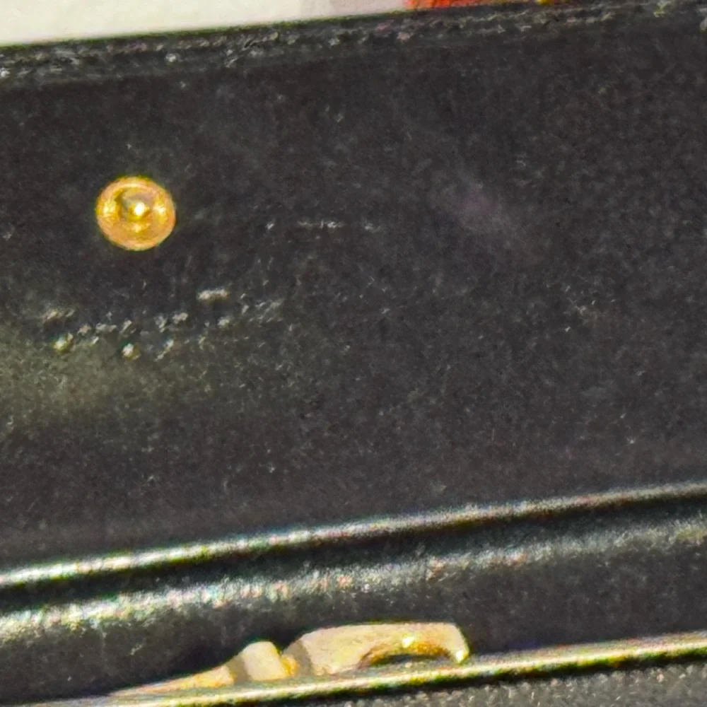 Vintage Christian Dior Black Leather Long Kiss Lock Wallet w Chain & Box